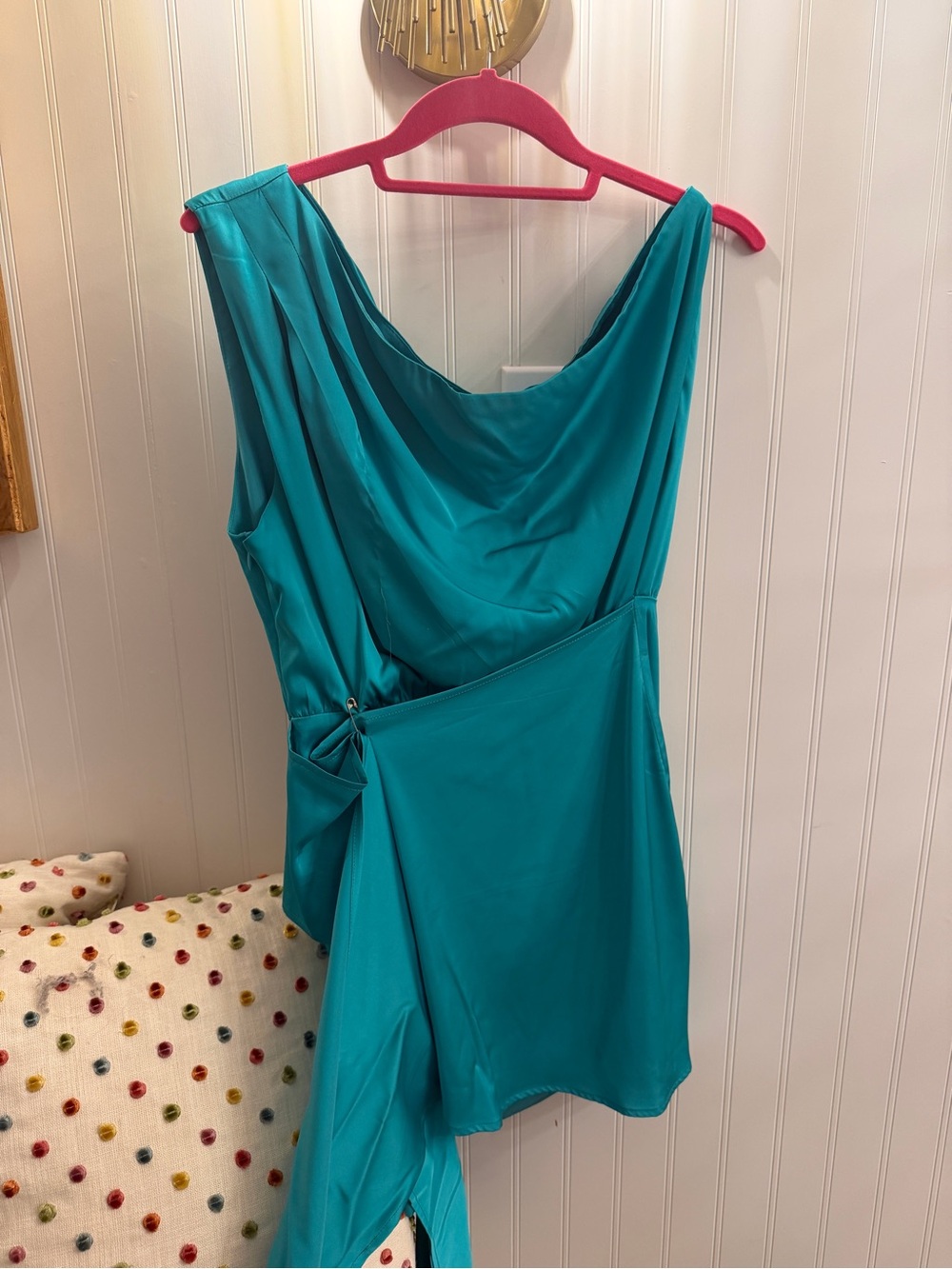 RNWYTeal One-Shoulder Draped Women’s Dress